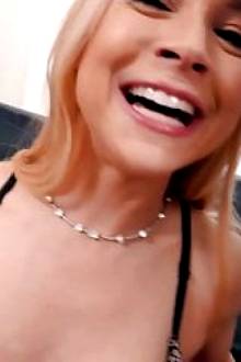 Blonde big tits milf in her nice lingerie sucks deep throat