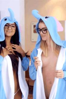 Hot babes Eliza Ibarra and Anny Aurora slip out of there costume pajamas to reveal their deliciously sexy bodies for a very hot 3way