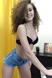 pretty curly girl changes clothes, shows sexy, perfect body