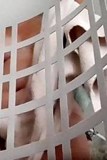 Shaven pussy sister spycam shower with g string censored